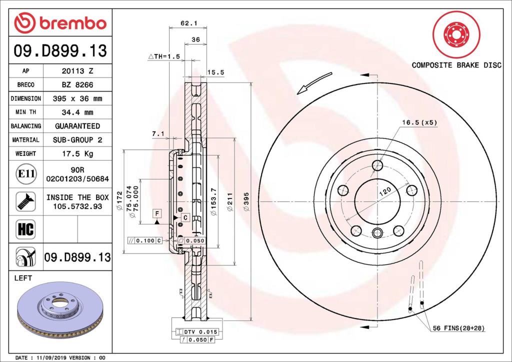 Disques de frein BREMBO 09.D899.13
