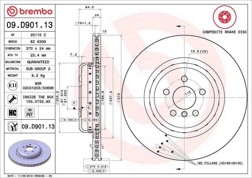 Disques de frein BREMBO 09.D901.13