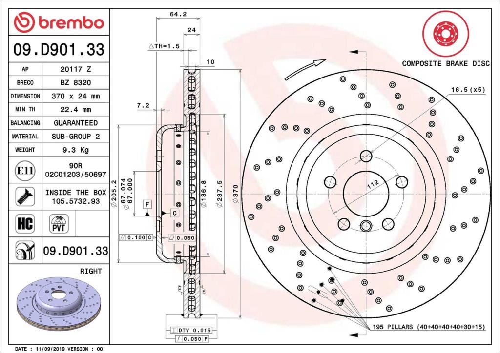 Disques de frein BREMBO ref. 09.D901.33