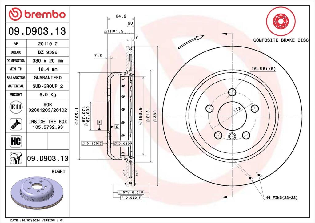 Discos de travão BREMBO 09.D903.13