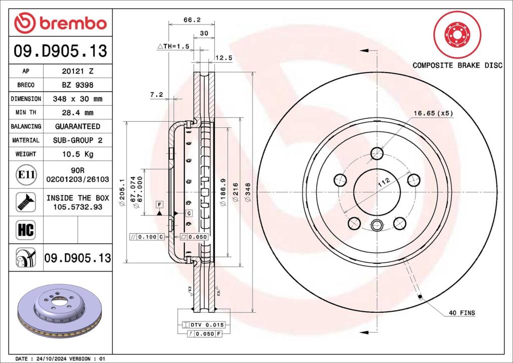 Disques de frein BREMBO 09.D905.13