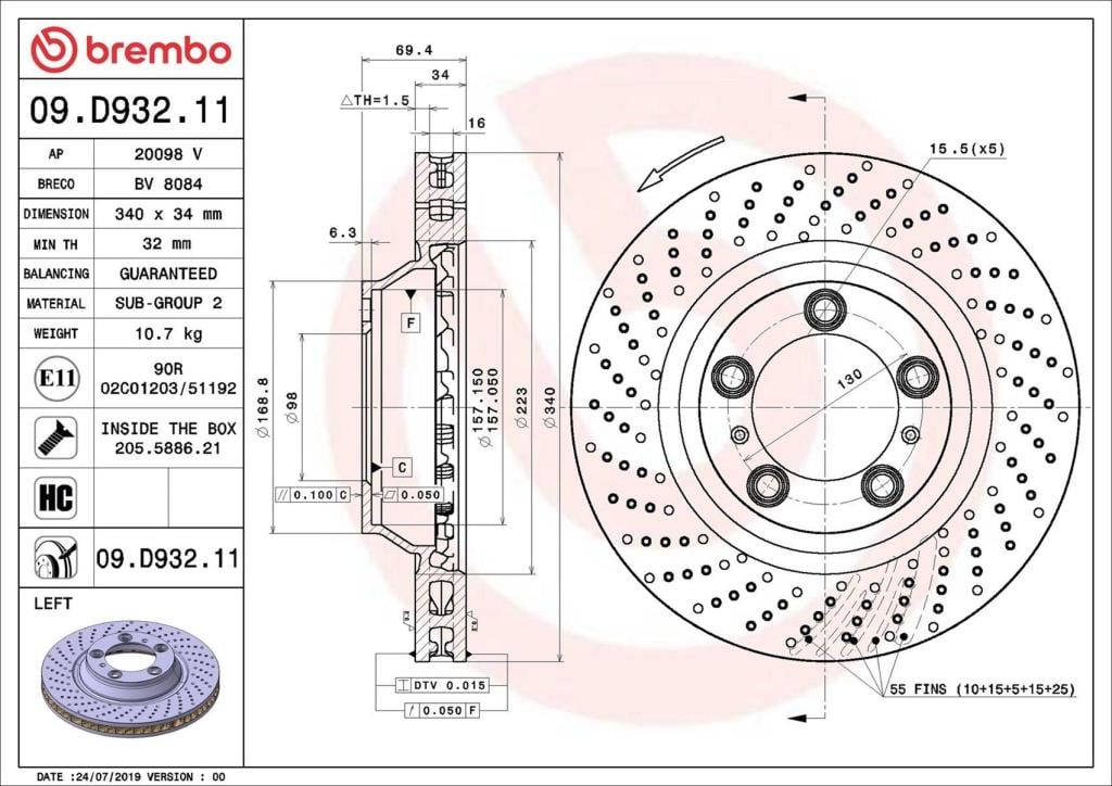 Discos de travão BREMBO ref. 09.D932.11