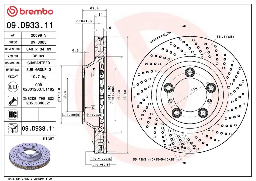 Disques de frein BREMBO 09.D933.11