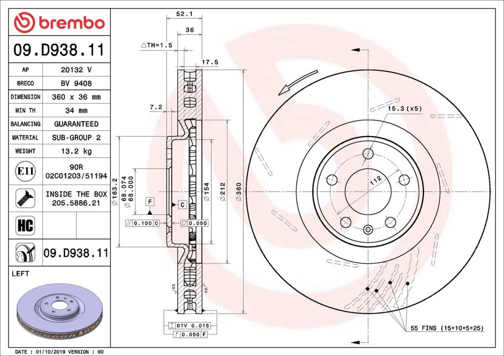 Disques de frein BREMBO 09.D938.11