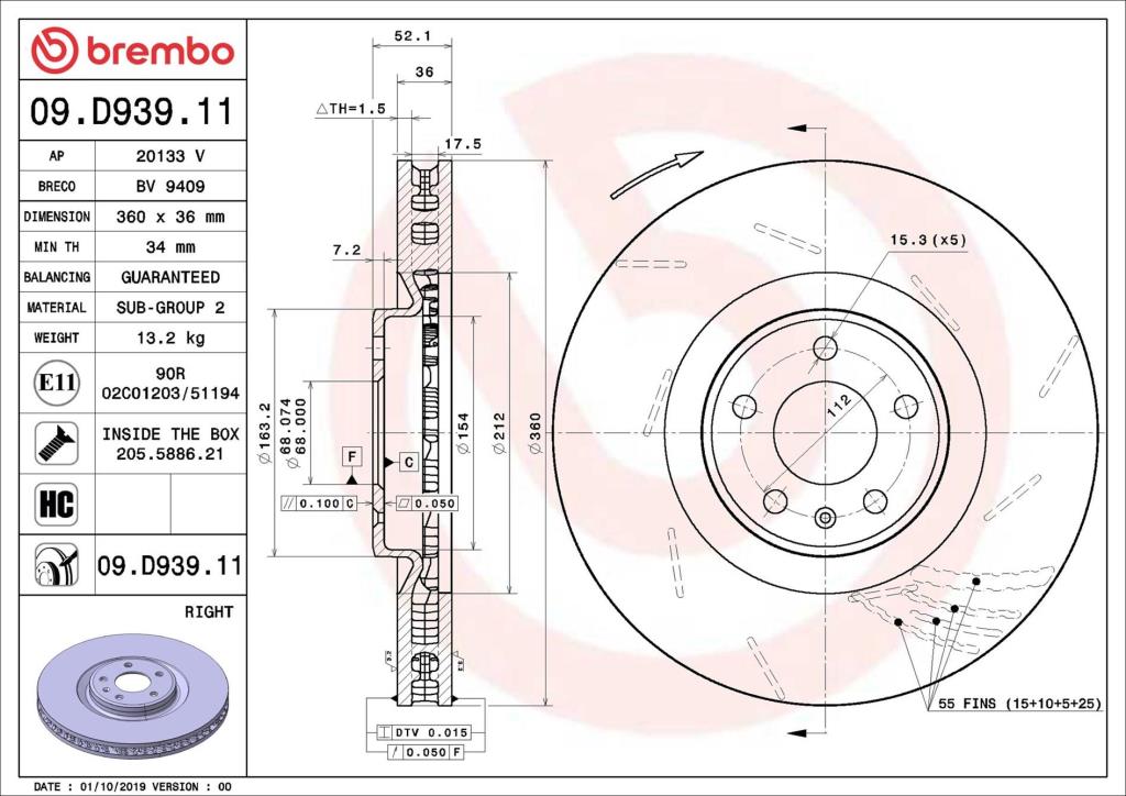 Discos de freno BREMBO ref. 09.D939.11