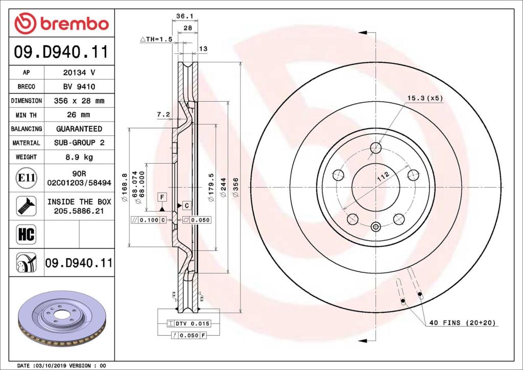 Disques de frein BREMBO 09.D940.11