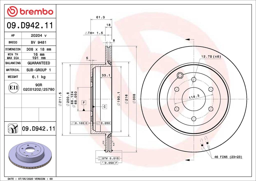 Disques de frein BREMBO ref. 09.D942.11