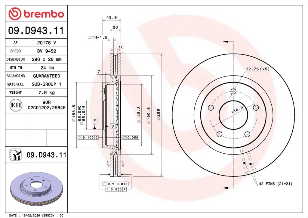 Discos de freno BREMBO ref. 09.D943.11