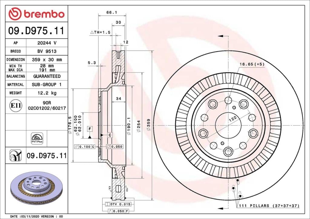 Discos de freno BREMBO ref. 09.D975.11