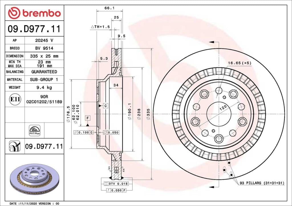 Disques de frein BREMBO ref. 09.D977.11