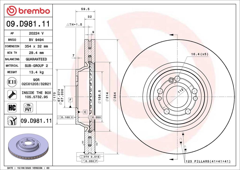 Disques de frein BREMBO 09.D981.11