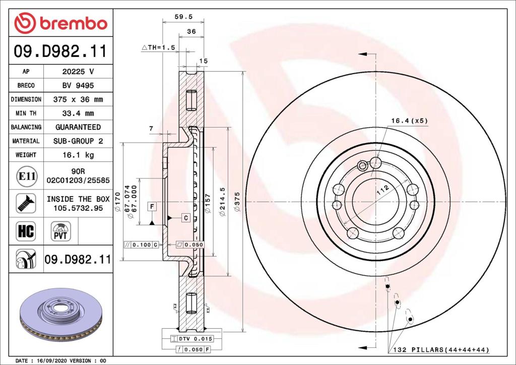 Discos de freno BREMBO 09.D982.11