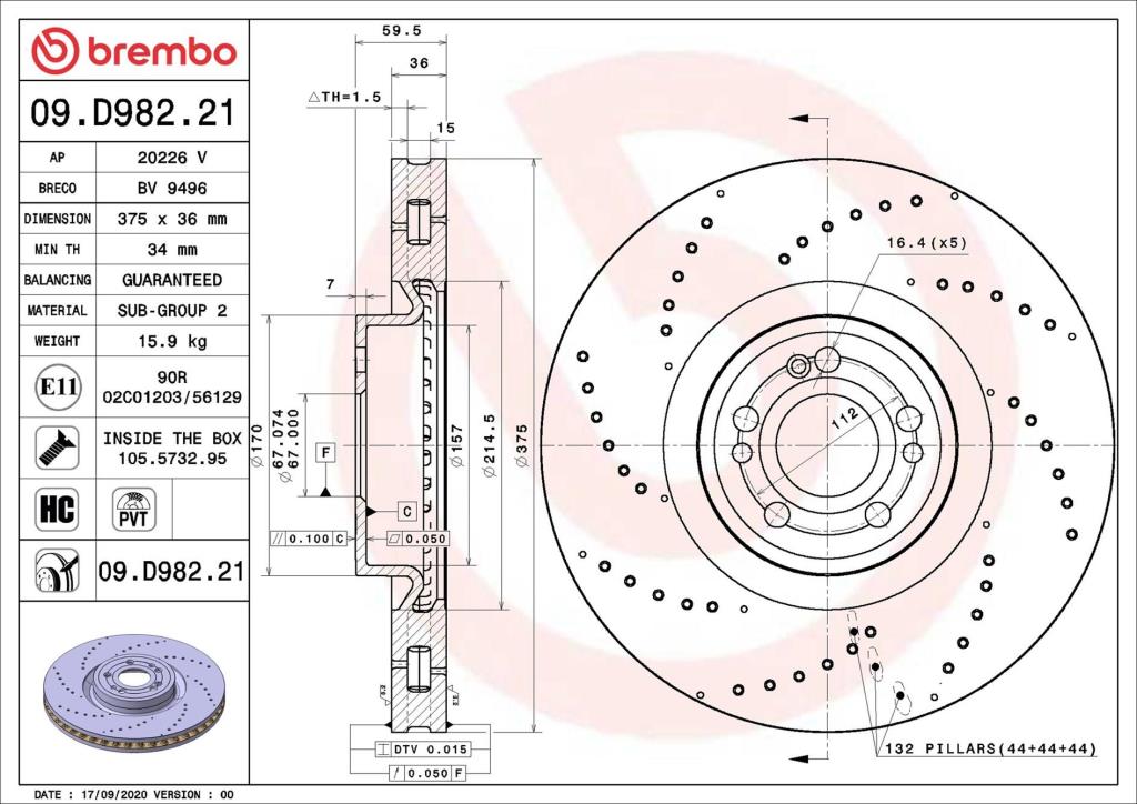 Discos de freno BREMBO ref. 09.D982.21