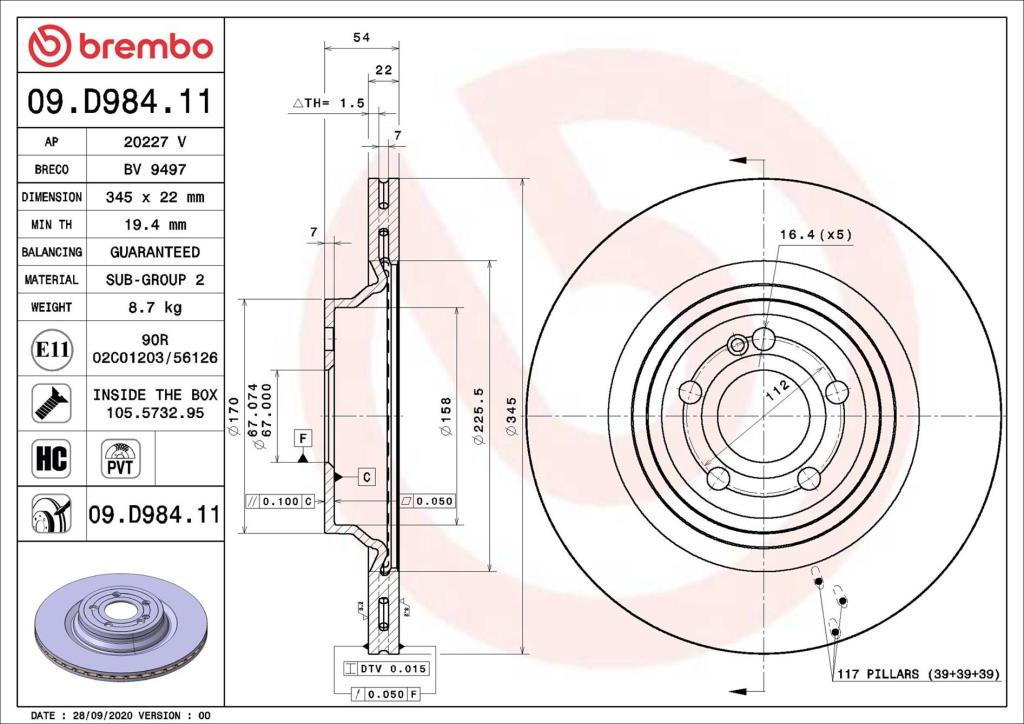 Disques de frein BREMBO ref. 09.D984.11