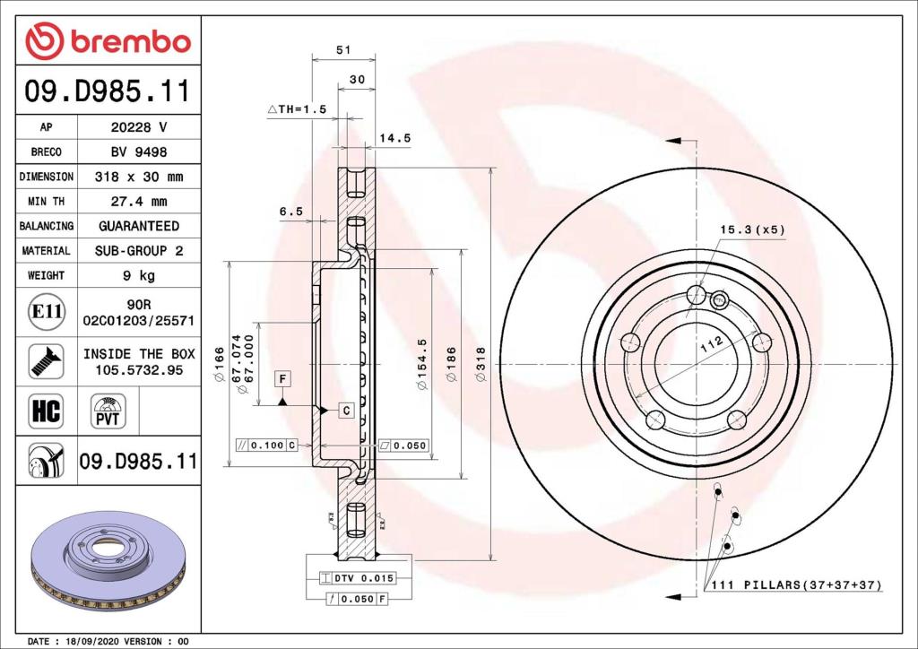 Discos de freno BREMBO ref. 09.D985.11