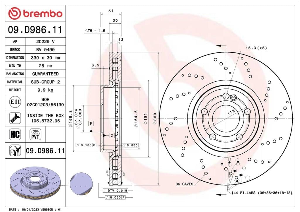 Discos de freno BREMBO ref. 09.D986.11