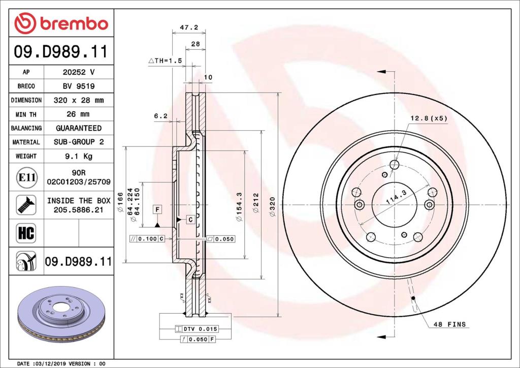 Disques de frein BREMBO 09.D989.11