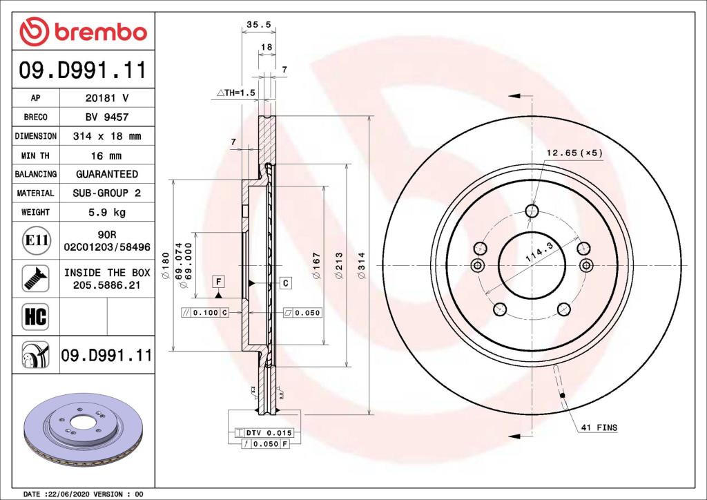 Disques de frein BREMBO 09.D991.11