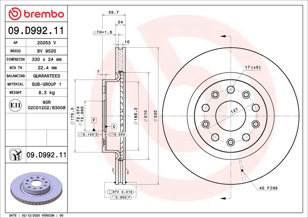 Disques de frein BREMBO 09.D992.11