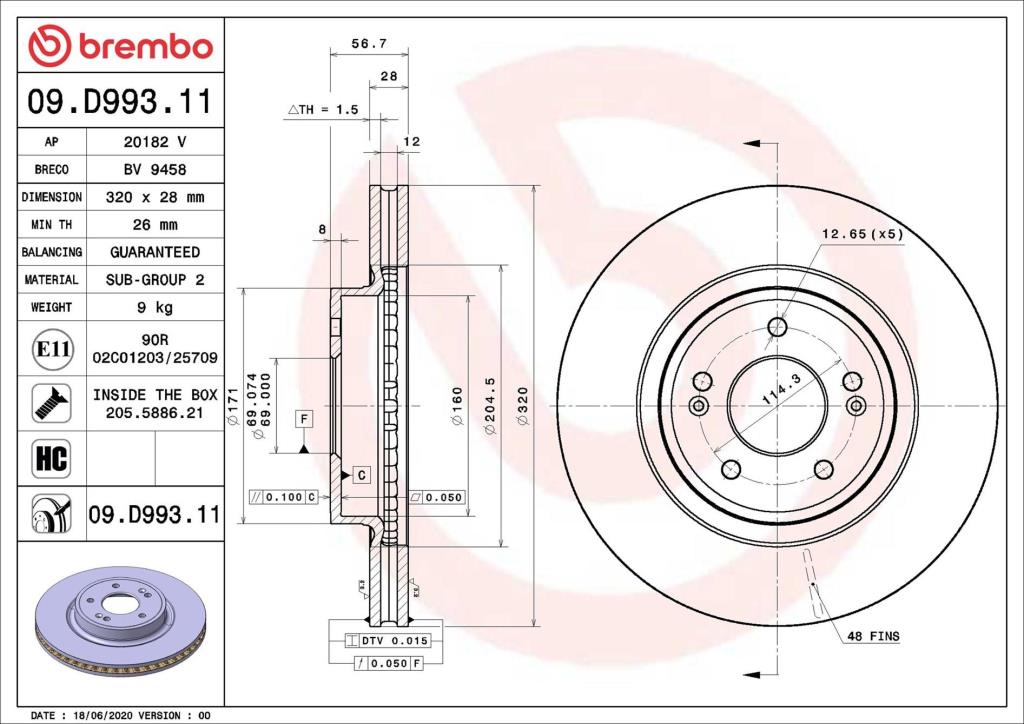 Disques de frein BREMBO 09.D993.11