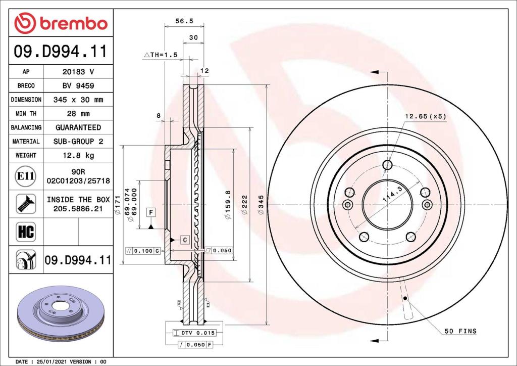 Disques de frein BREMBO ref. 09.D994.11