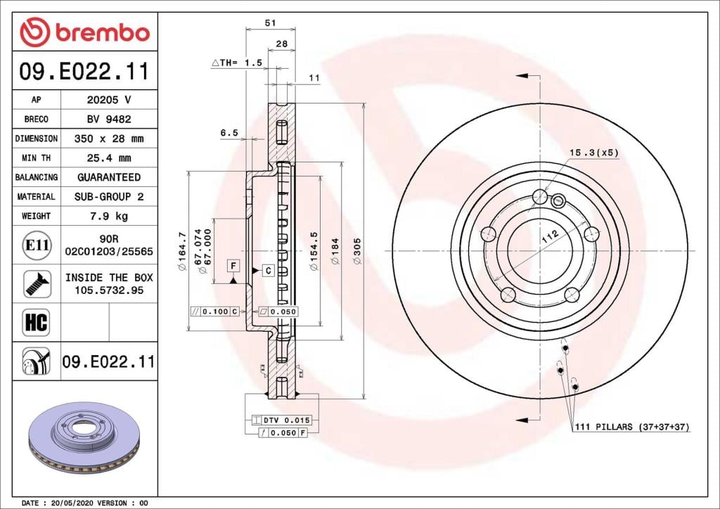 Disques de frein BREMBO ref. 09.E022.11