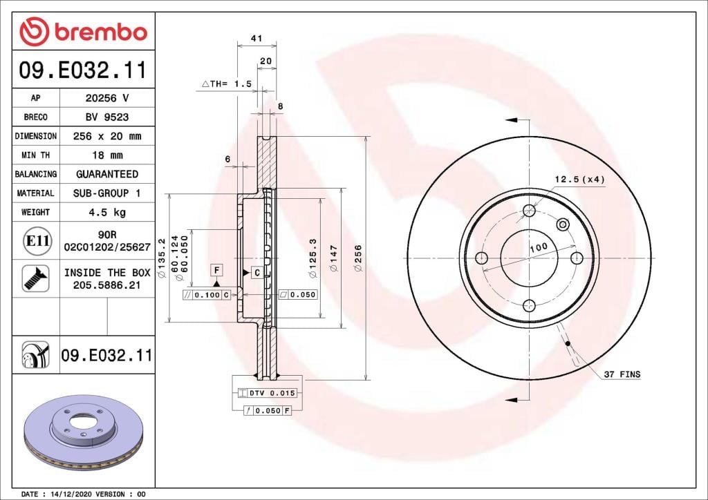 Disques de frein BREMBO ref. 09.E032.11