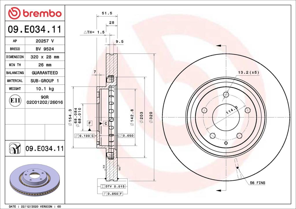 Disques de frein BREMBO ref. 09.E034.11