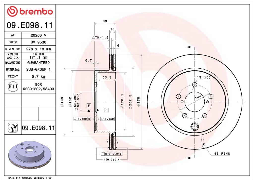 Discos de travão BREMBO ref. 09.E098.11