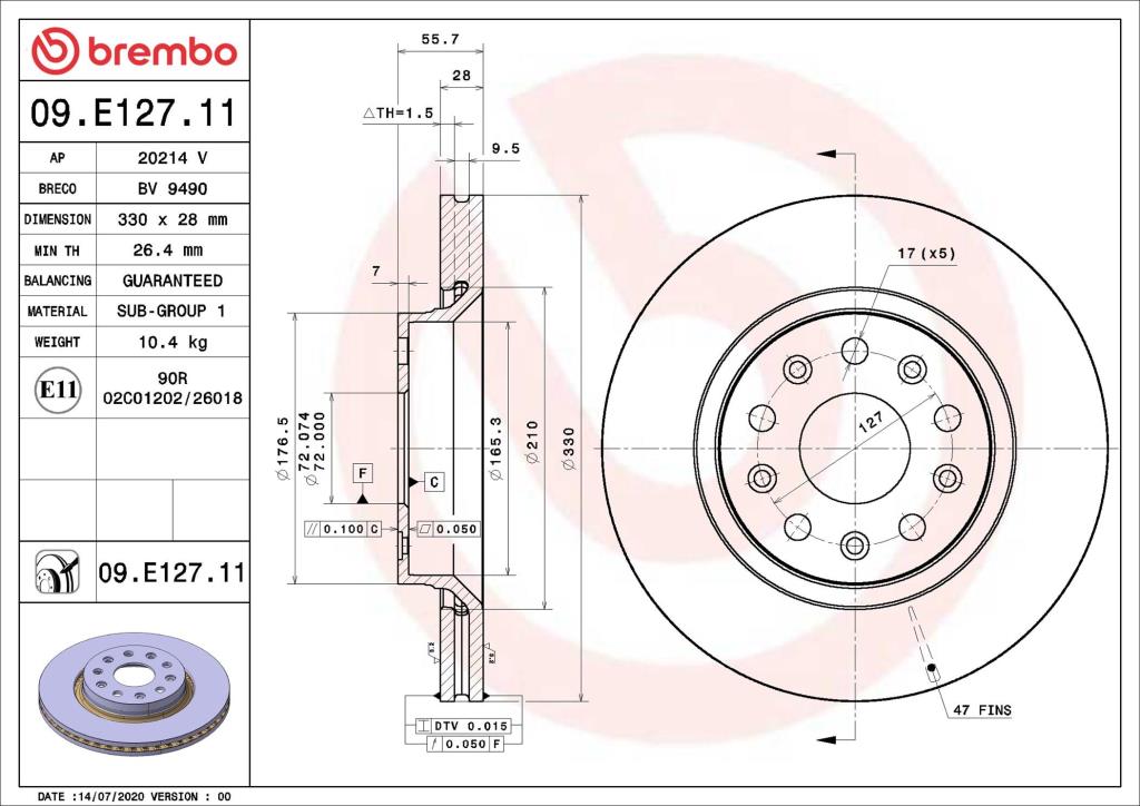 Discos de freno BREMBO ref. 09.E127.11