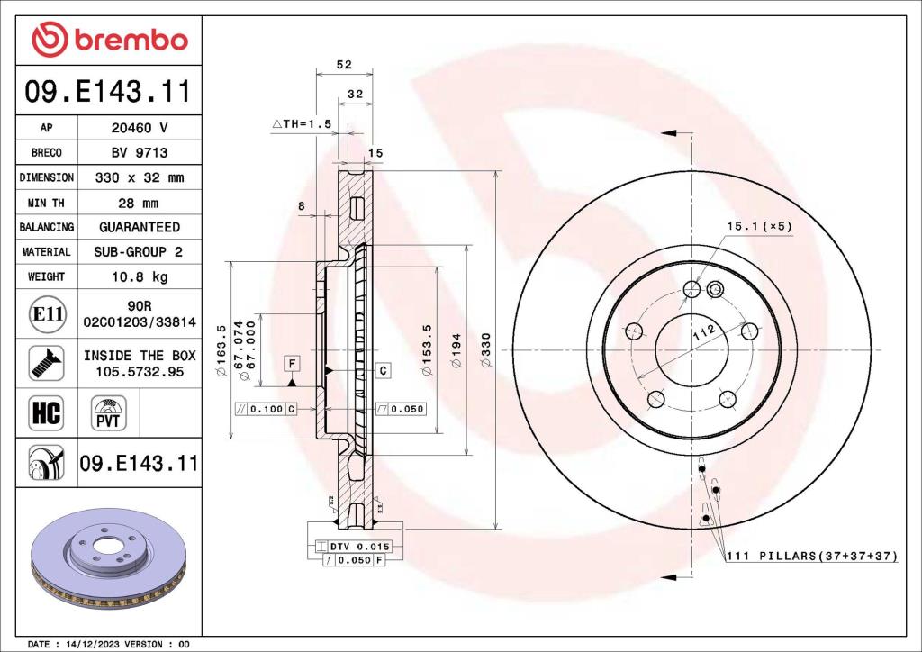 Disques de frein BREMBO 09.E143.11
