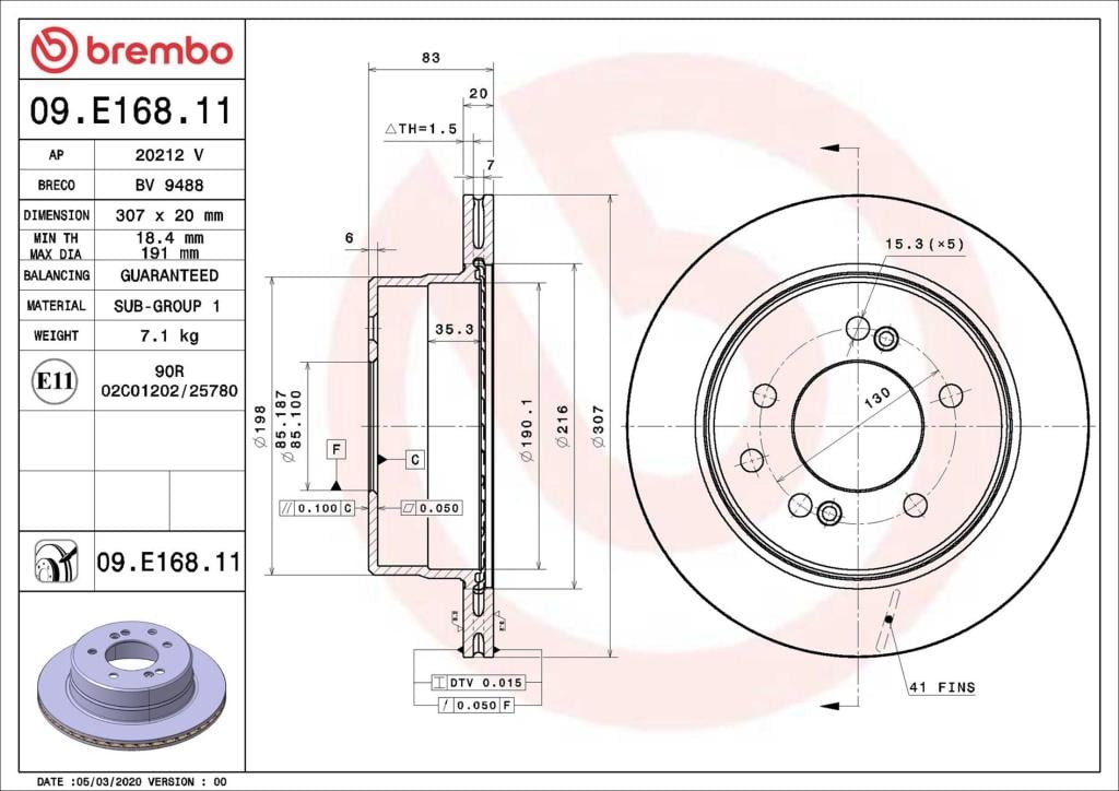 Discos de freno BREMBO ref. 09.E168.11