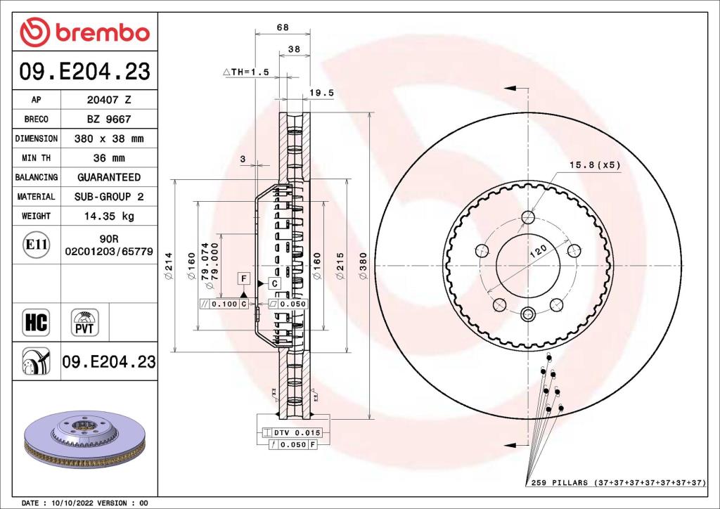 Discos de freno BREMBO ref. 09.E204.23