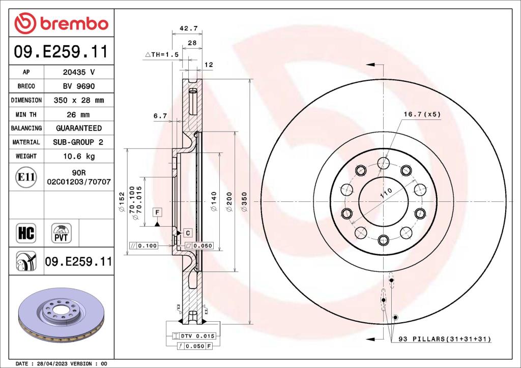 Discos de freno BREMBO ref. 09.E259.11
