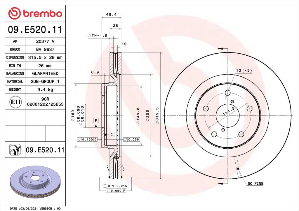 Discos de freno BREMBO ref. 09.E520.11