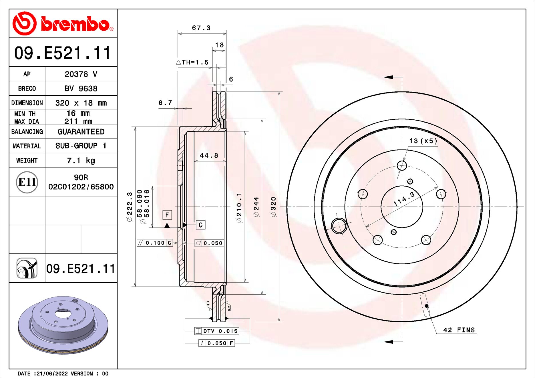 Discos de freno BREMBO ref. 09.E521.11