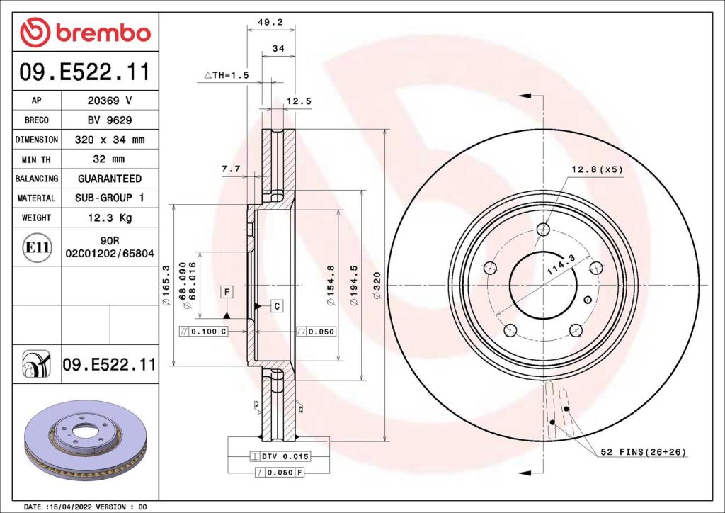 Discos de freno BREMBO ref. 09.E522.11