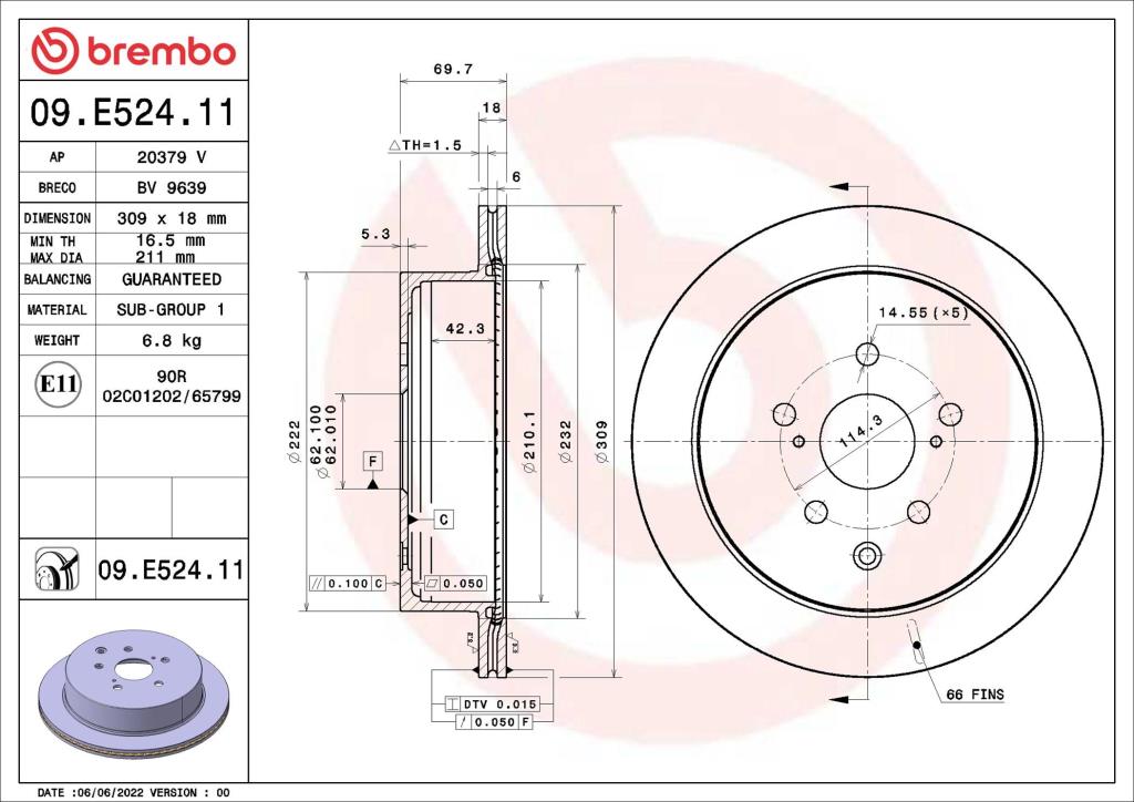 Discos de freno BREMBO ref. 09.E524.11