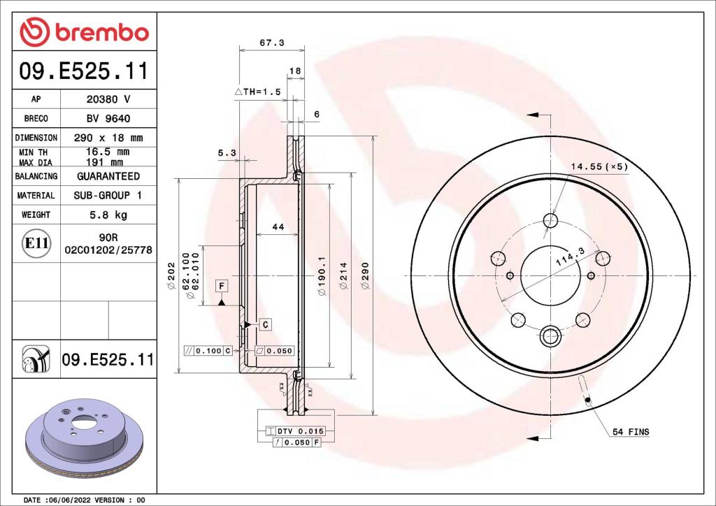 Discos de freno BREMBO ref. 09.E525.11