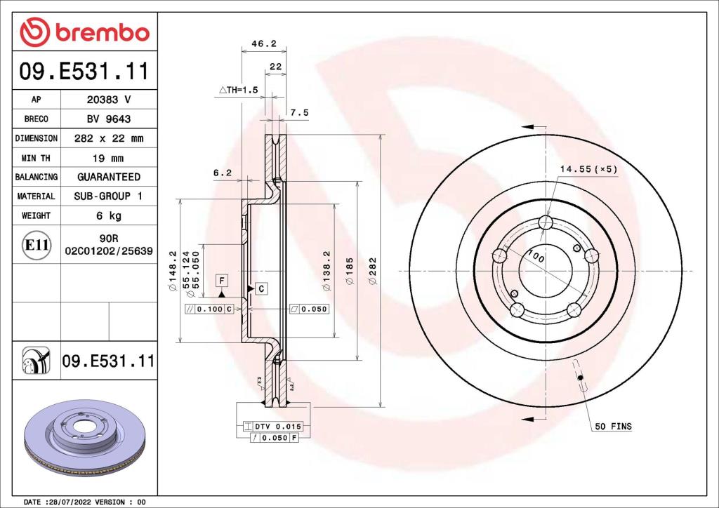 Discos de freno BREMBO ref. 09.E531.11