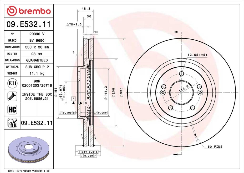 Disques de frein BREMBO ref. 09.E532.11