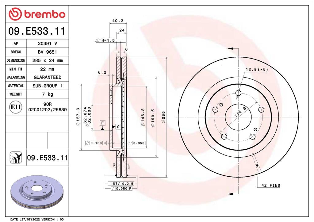 Discos de freno BREMBO ref. 09.E533.11
