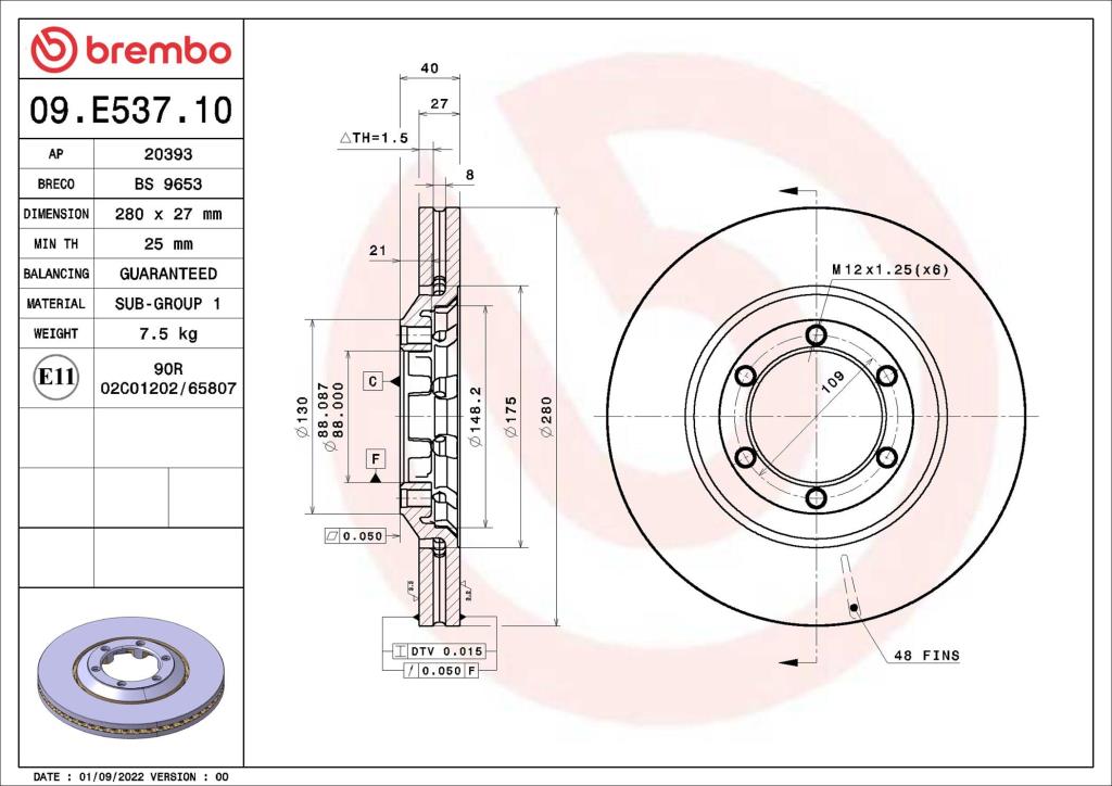 Discos de freno BREMBO ref. 09.E537.10