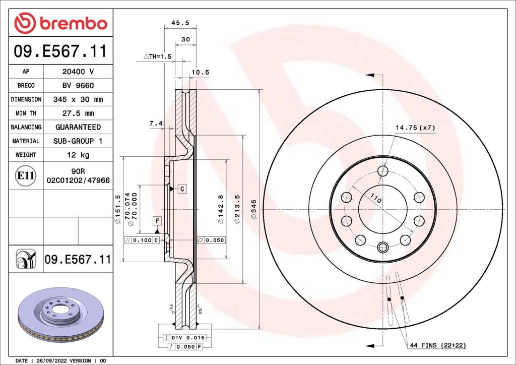 Discos de freno BREMBO ref. 09.E567.11