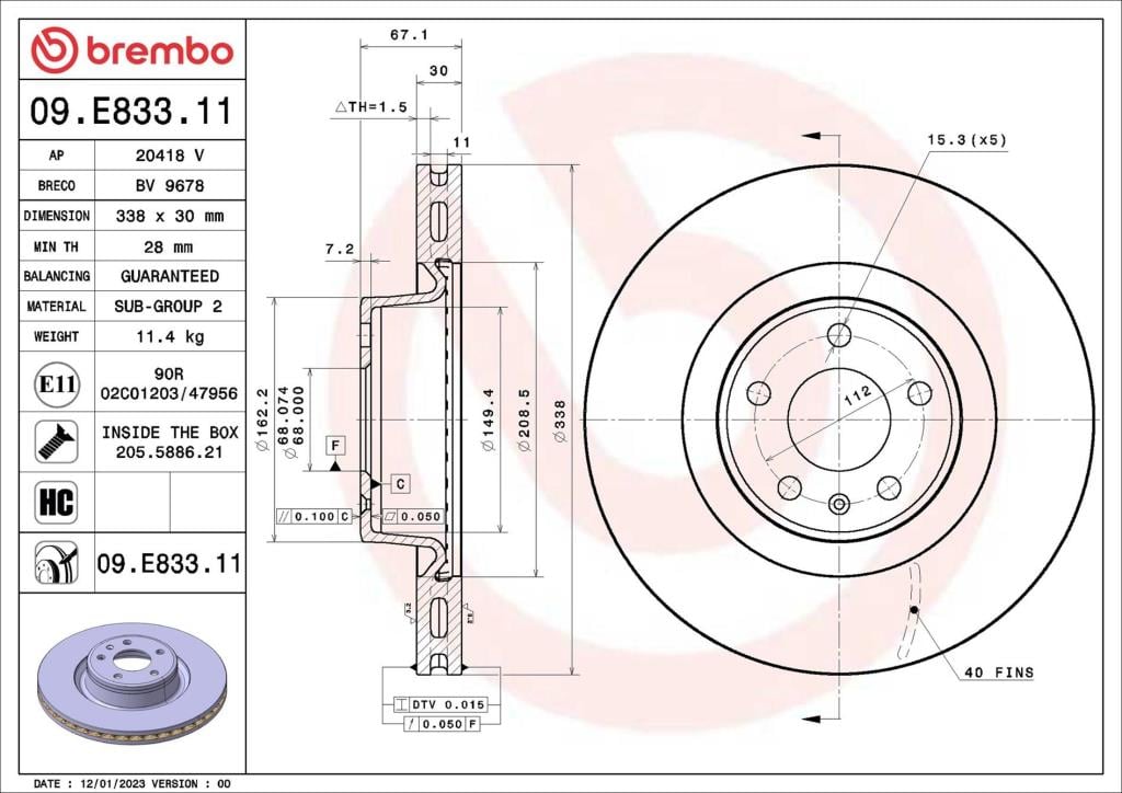 Discos de freno BREMBO ref. 09.E833.11