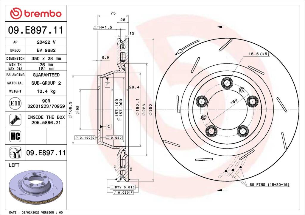 Disques de frein BREMBO ref. 09.E897.11