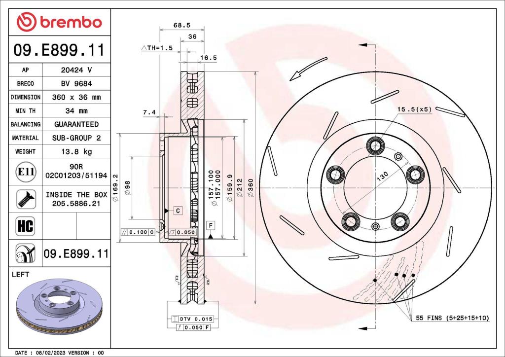 Discos de travão BREMBO ref. 09.E899.11