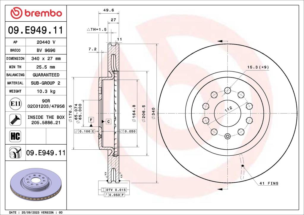 Discos de freno BREMBO ref. 09.E949.11