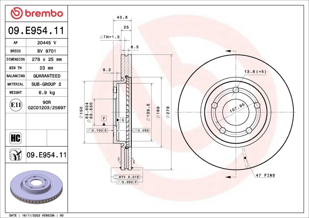 Discos de freno BREMBO ref. 09.E954.11
