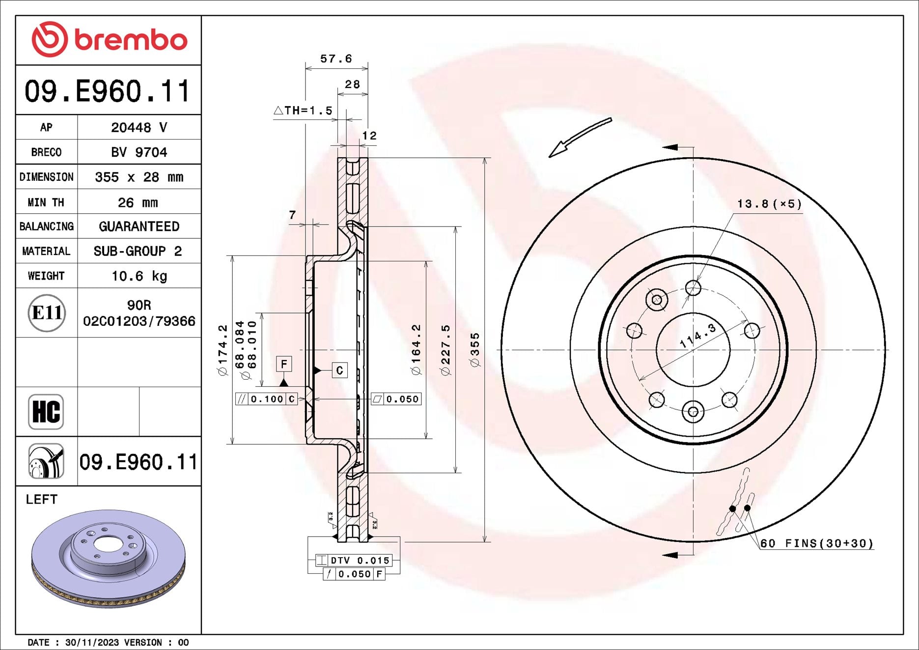 Discos de freno BREMBO ref. 09.E960.11